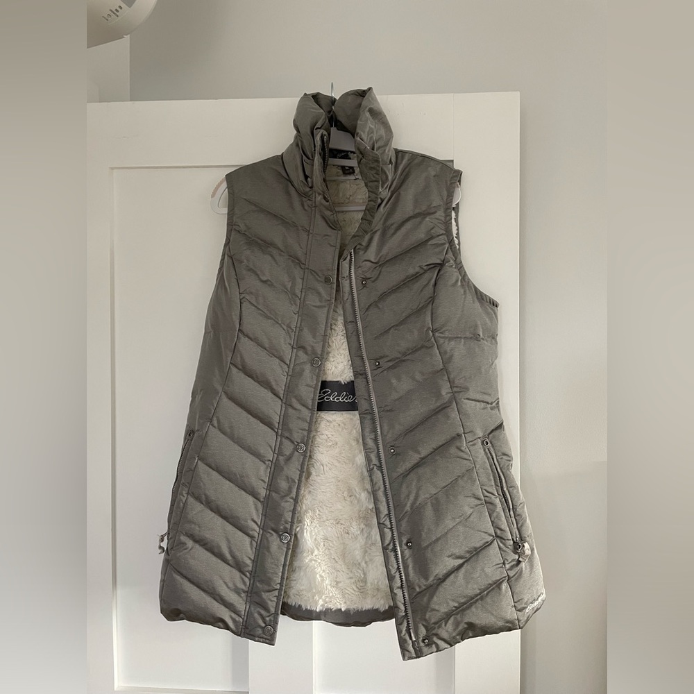 Eddie Bauer Long Down Vest With Faux Fur Lining